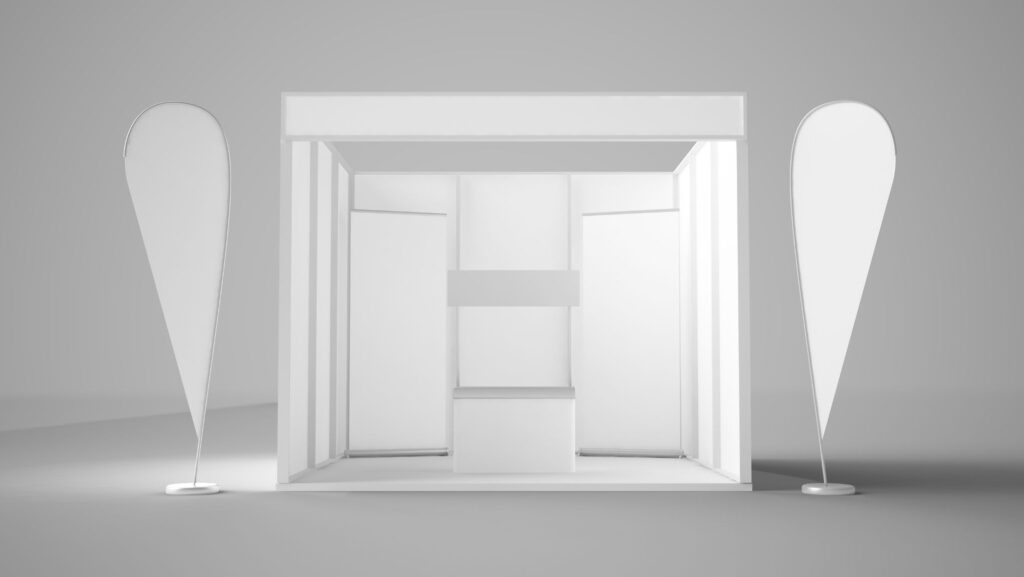 grafica di uno stand da realizzare in previsione della partecipazione ad un evento di settore